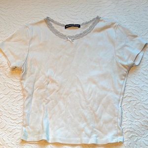 white 🤍 cropped crewneck lace neckline shirt 
brandy melville